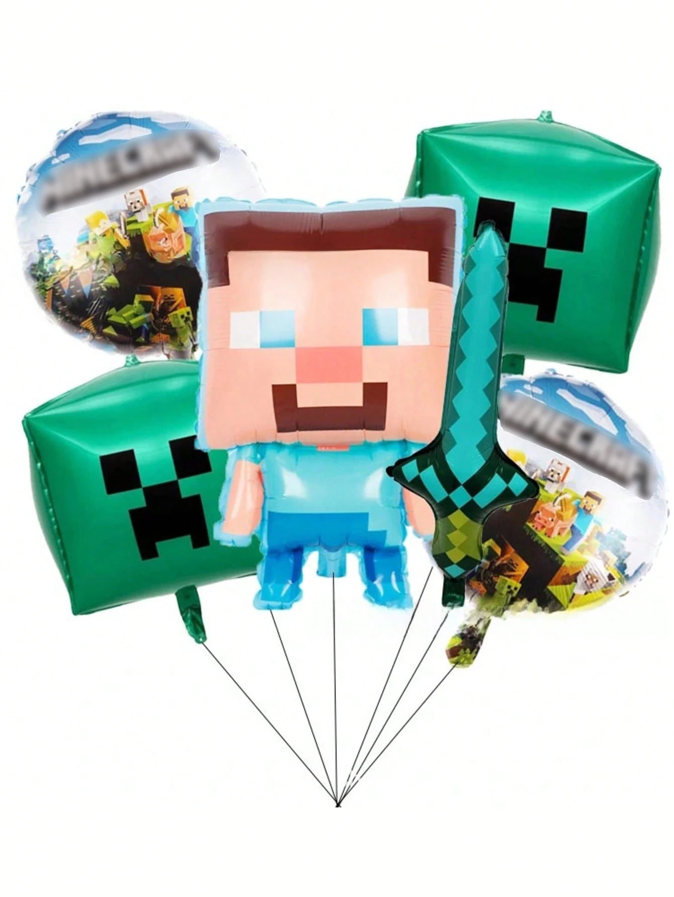 5pcs My World Pixel Video Themed Party Decorations Set，Hanging Banners 、Balloons,Suitable For Birthday、Halloween、Christmas Party