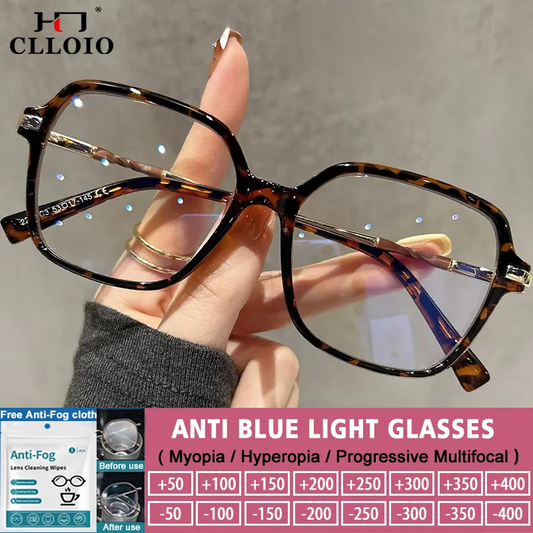 CLLOIO Premium Polygonal Customized Reading Glasses Women's Fashion Myopia Glasses Blue Light Blocking Prescription Eyeglasses