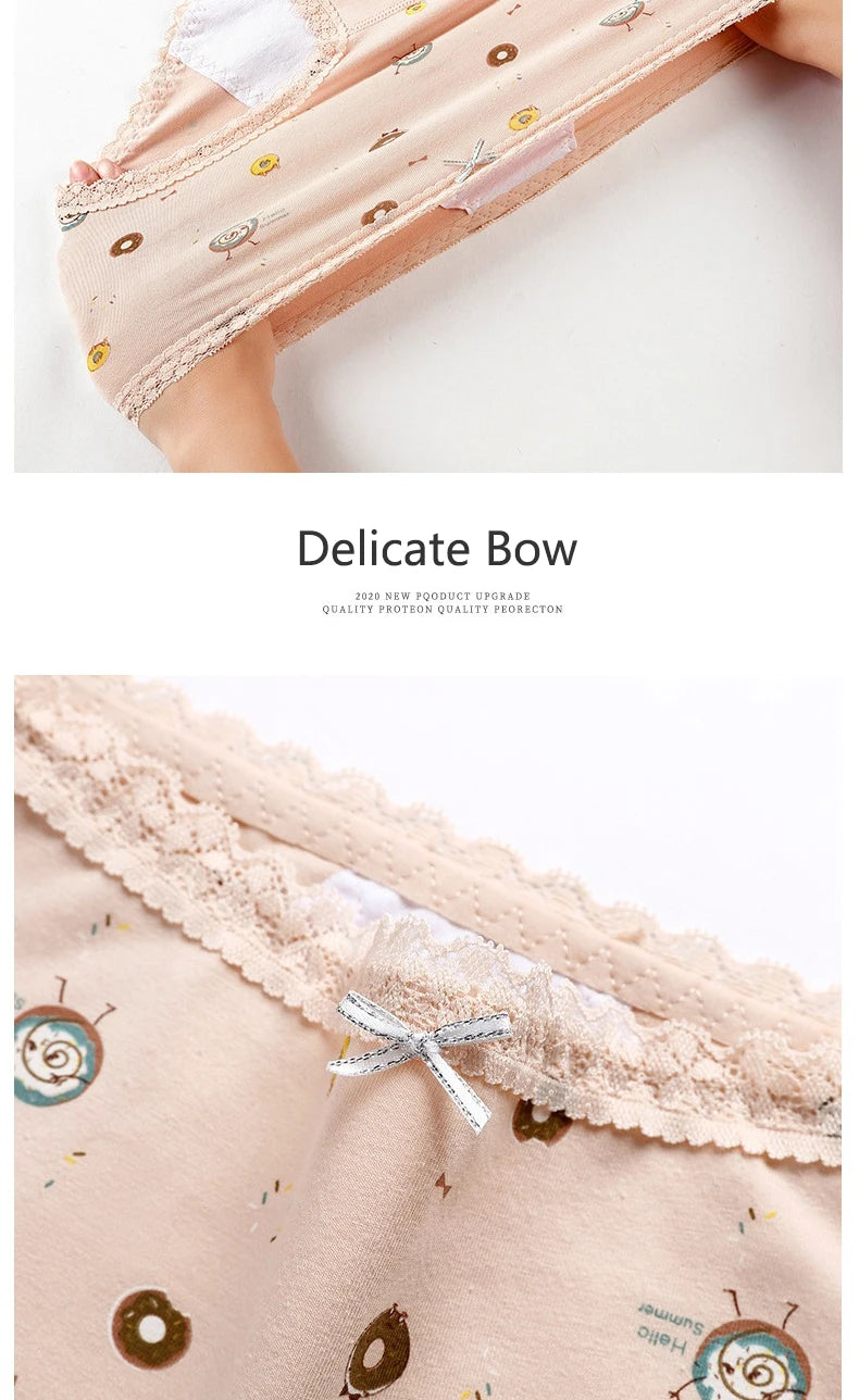 3pcs Menstrual Panties Girls Mid Waist Cartoon Bear Cotton Period Briefs Soft Leak proof Absorbent Incontinence Underwear S-XL