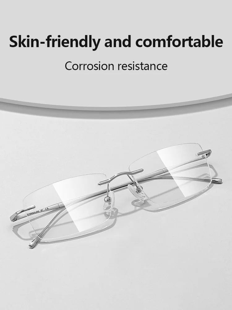 Pure Titanium Glasses Anti Blue Light Men's Eyeglasses Frames Luxury Brands Rimless Glasses Women Pure Titanium Computer Lenses