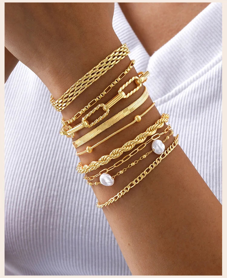 Waterproof Stainless Steel Chain Bracelets For Women , Gold Plated Fashion Stackable Link Bracelet Gifts
