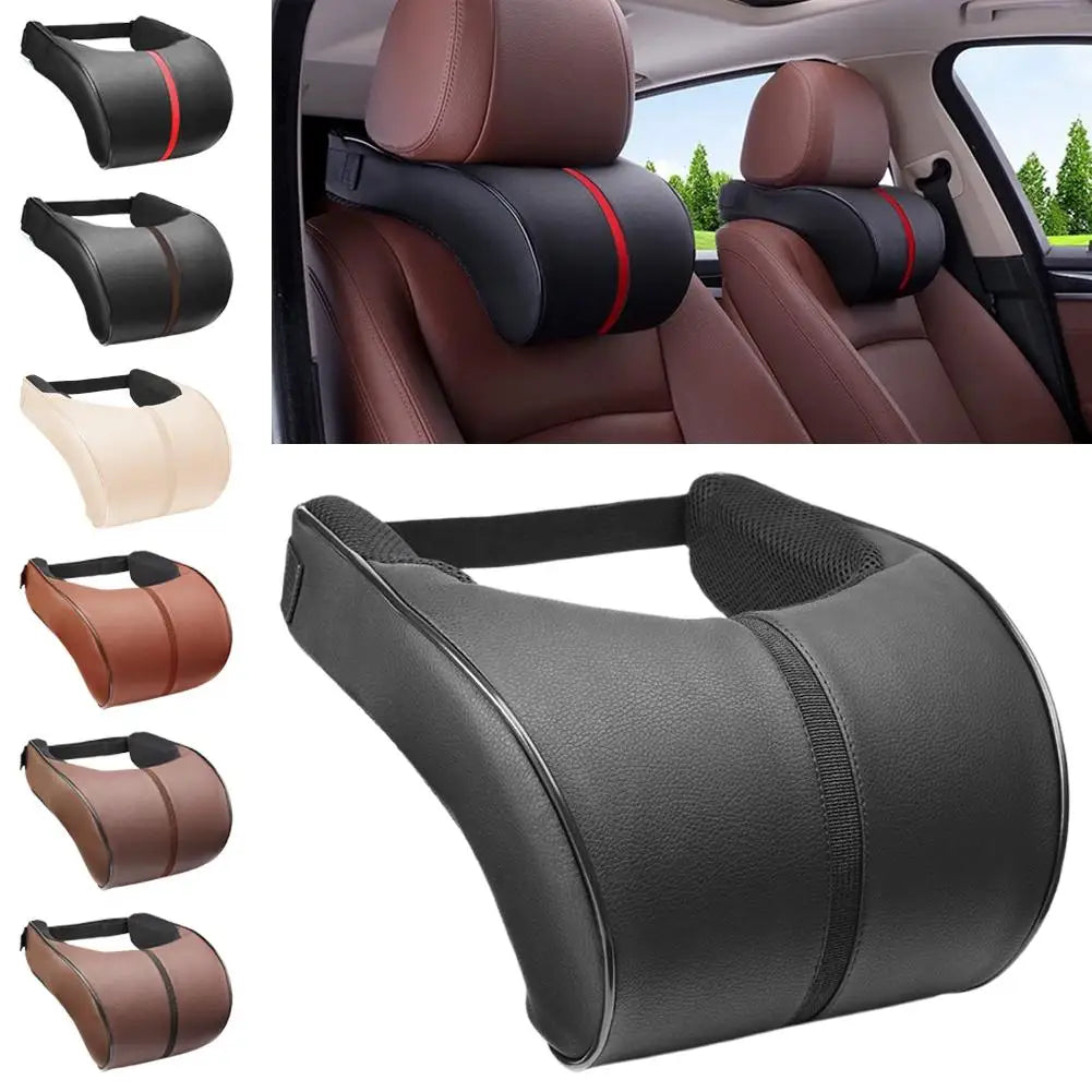 1Pcs Car Neck Pillow PU Leather Car Headrest Pillow Memory Foam Neck Pain Relief Car Seat Pillow Neck Support Auto Accessories