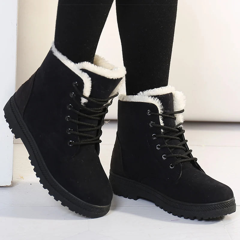 Women's Boots Warm Fur Botas Mujer 2025 Winter Shoes For Woman Snow Boots Low Heels Ankle Boots Winter Black Footwear Female