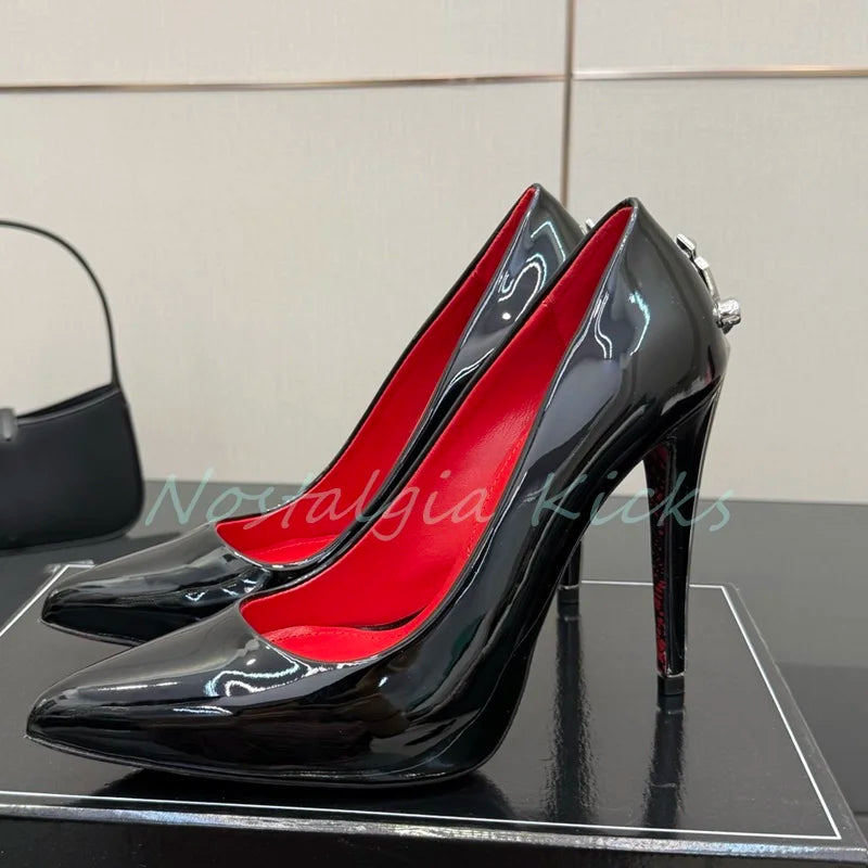 Fashion Suede Stiletto Heel Sword Design Pumps Pointed Toe Metal Embellished Elegant Evening Shoes Party Ladies Dress Shoes