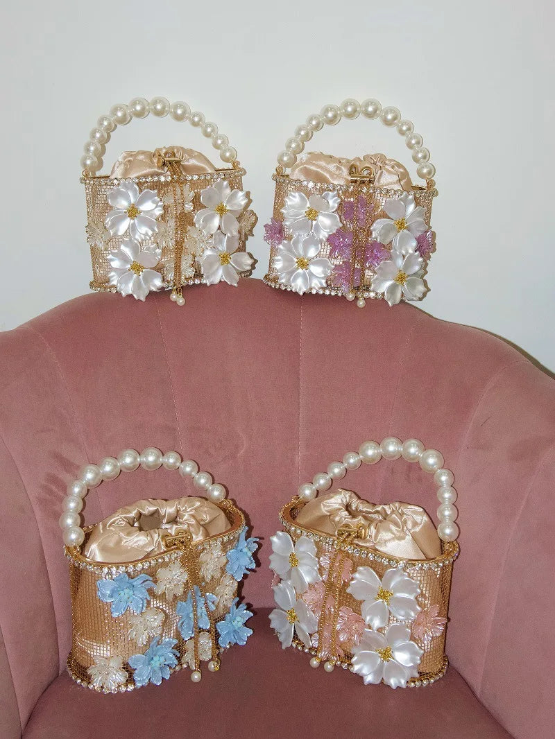 Hollow Out Metal Cage Handbag Women's Flower Clutch Purse Crystal Shiny Rhinestone Diamond Evening Bag Wedding Party