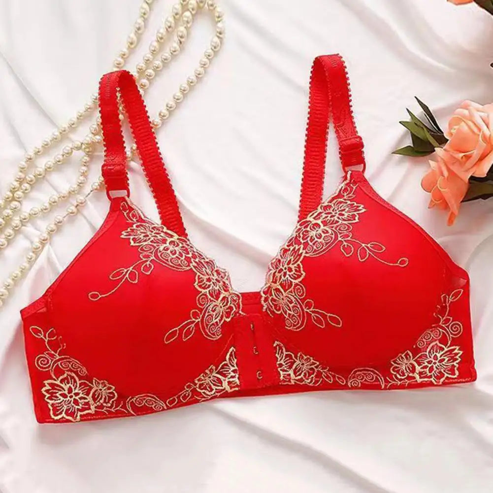 Front Closure Posture Corrector Bras Women Lace Jacquard Trim Seamless Bra Sexy Gathering Push Up Secondary Breast Shrinkage Bra