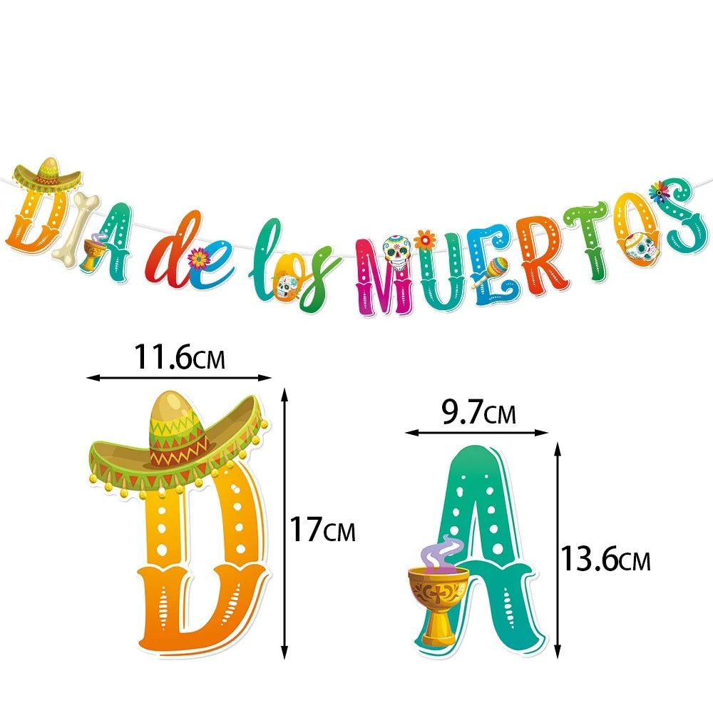 Mexico Day of the Dead Theme Party Hanging Decor Skull Banner Spiral Swirl Halloween Party Decoration Supplies