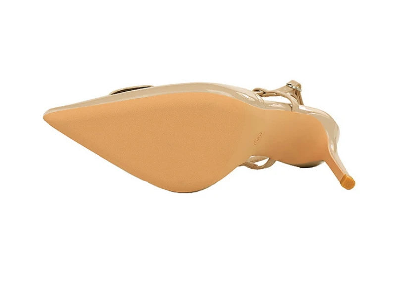 French Elegant And Fashionable V-Shaped Square Buckle Pointed High Heels For Women's Thin Heel Patent Leather Tripping Women's