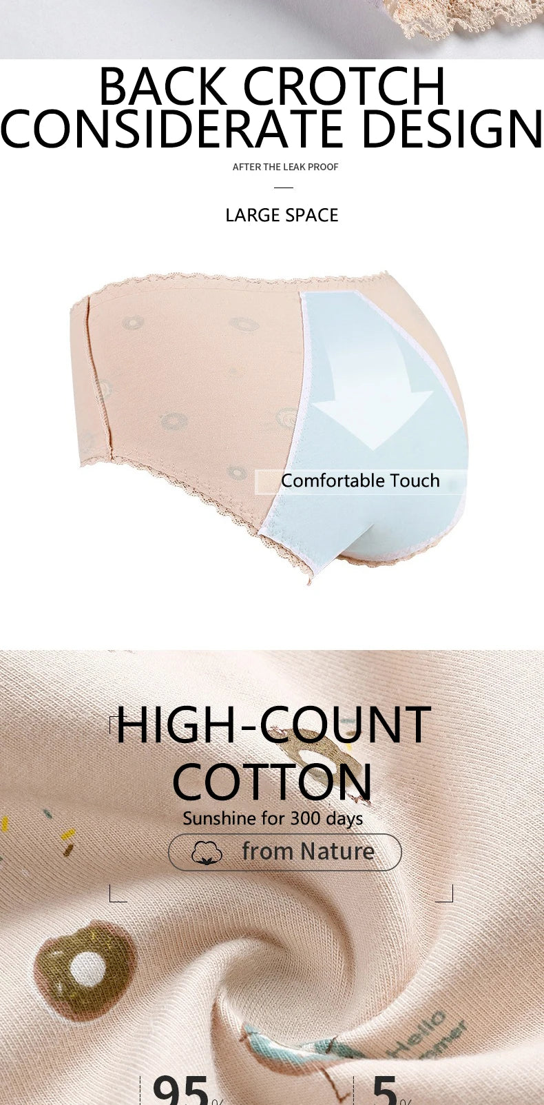 3pcs Menstrual Panties Girls Mid Waist Cartoon Bear Cotton Period Briefs Soft Leak proof Absorbent Incontinence Underwear S-XL