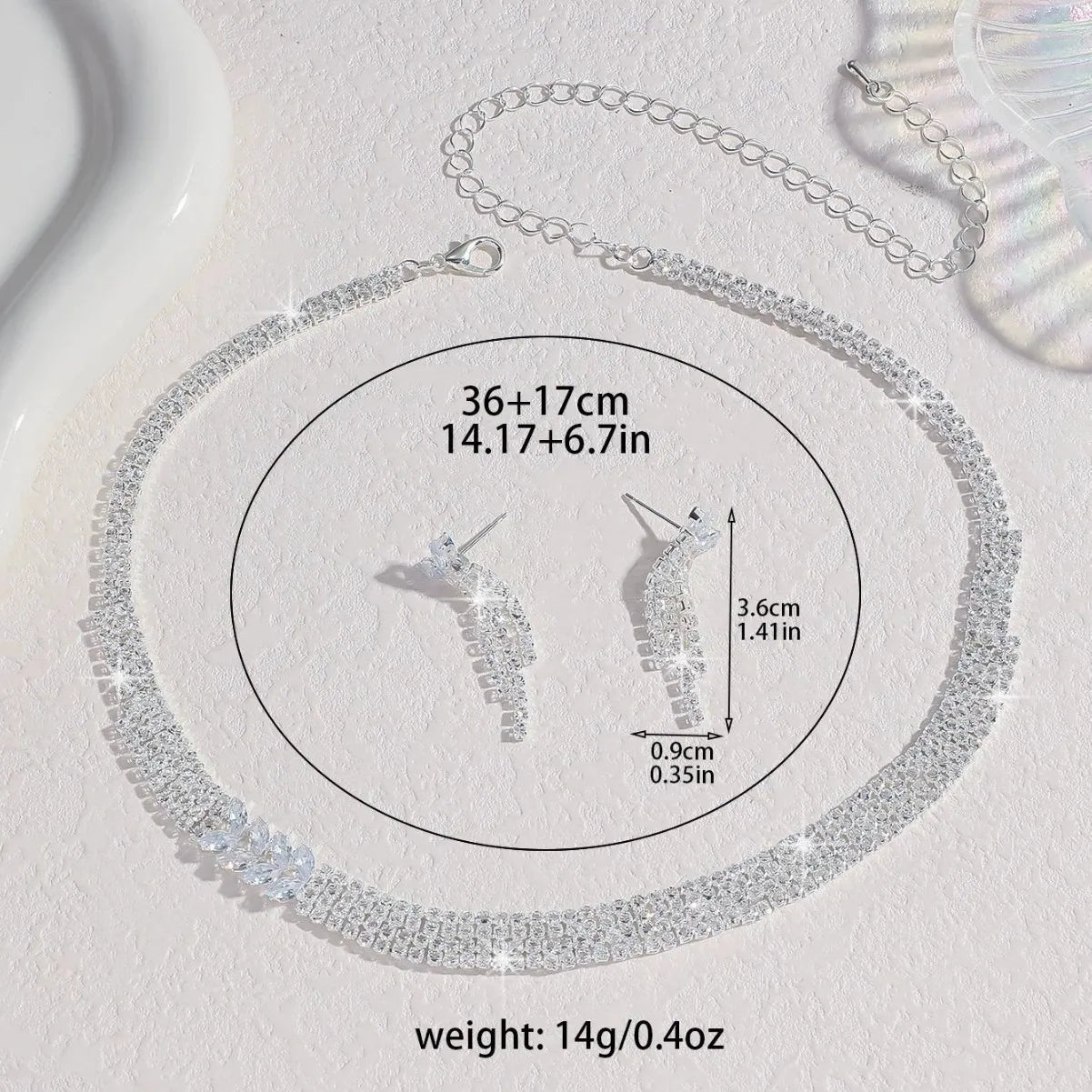 Ladies' Fashionable Silver-Plated And Diamond-Encrusted Metal Necklace, Earrings Set, Bride'S Wedding Attire And Accessories