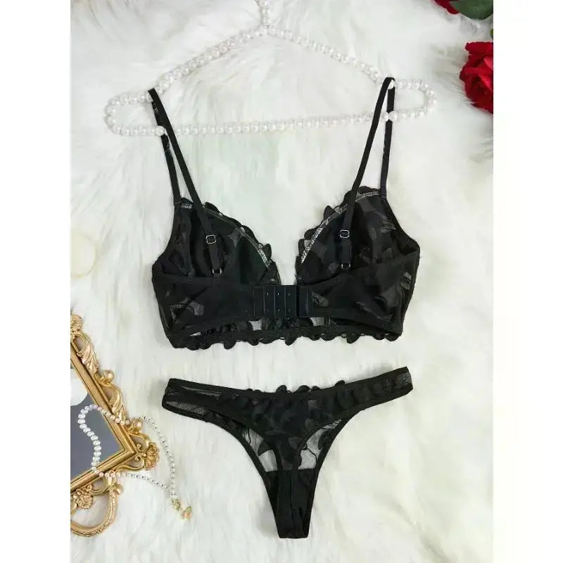 Fairy Lingerie Floral Valentine Charming Brief Panty Underwear Sexy Nighty Fancy V Underwear Brief Set for Lady  See Through Bra