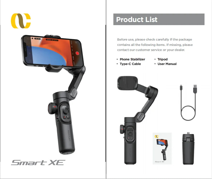 AOCHUAN 3-Axis Handheld Gimbal Stabilizer for Smartphone with Fill Light for iPhone Android Face Tracking Vlog Smart XE