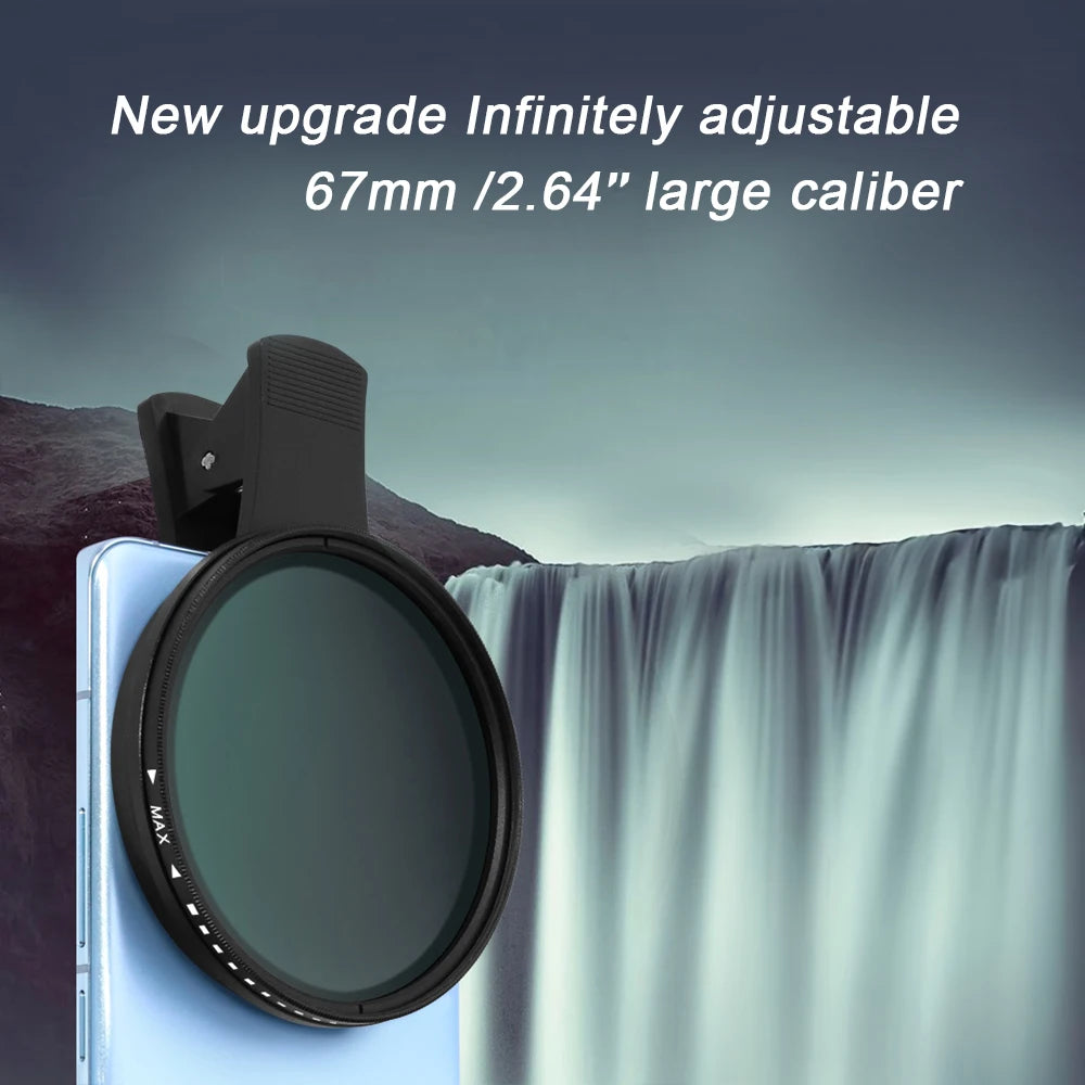 67mm Lens Filter Kit with Mobile Phone Lens Clip Variable ND2-ND400 Filter for iPhone 16 15 14 Pro Max Google Pixel Smart Phones