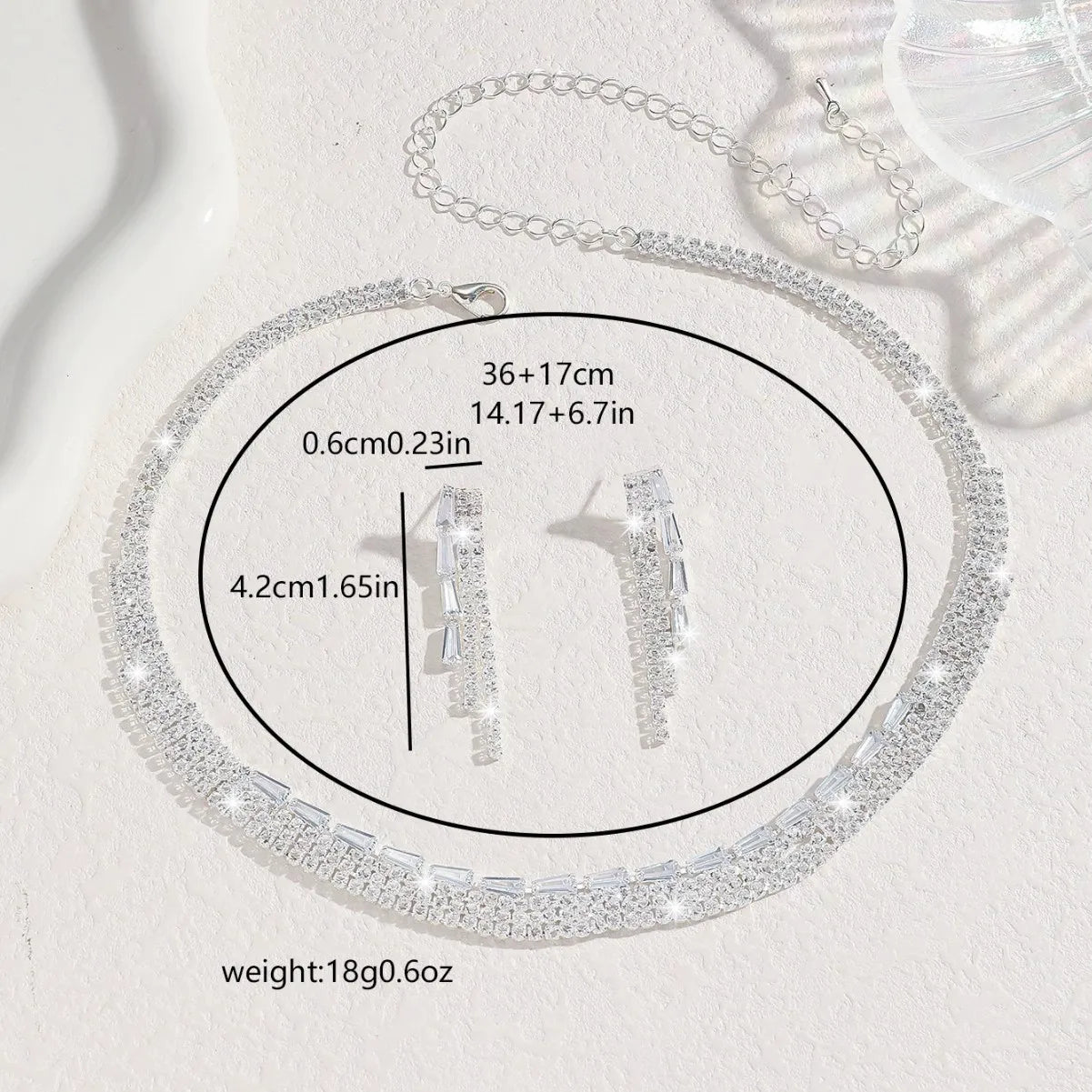 Ladies' Fashionable Silver-Plated And Diamond-Encrusted Metal Necklace, Earrings Set, Bride'S Wedding Attire And Accessories