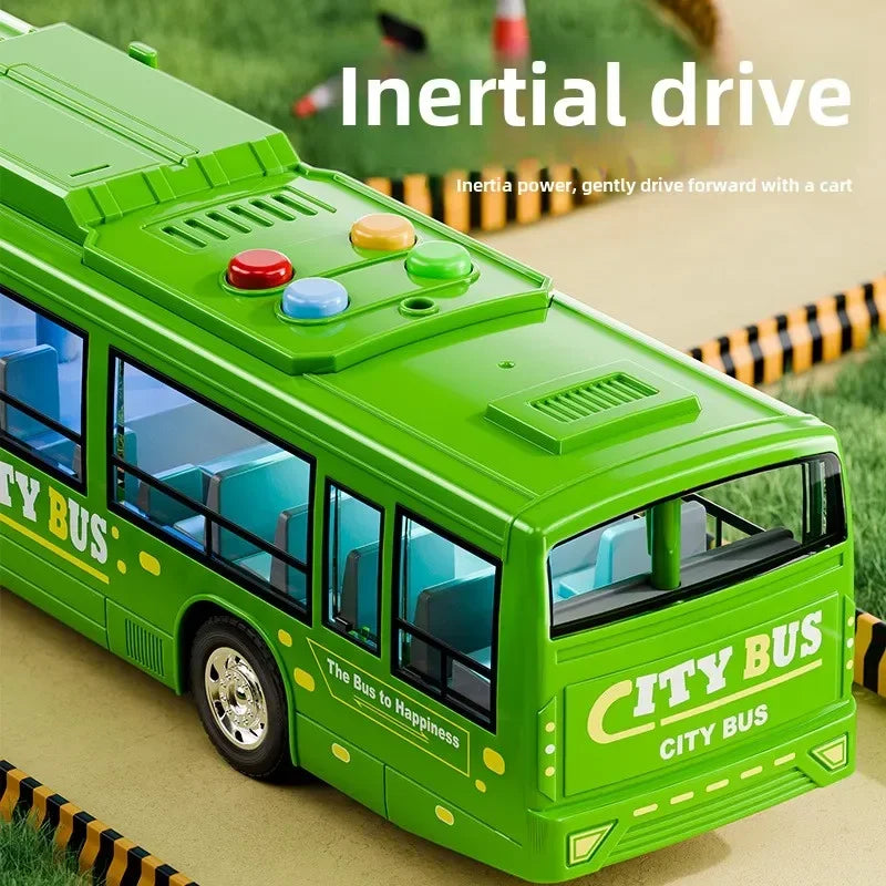 Extra Large City Bus Kids Toy with Lights Sounds Inertia One - Button Door Open Educational School Bus Model Toys Gift for Boys