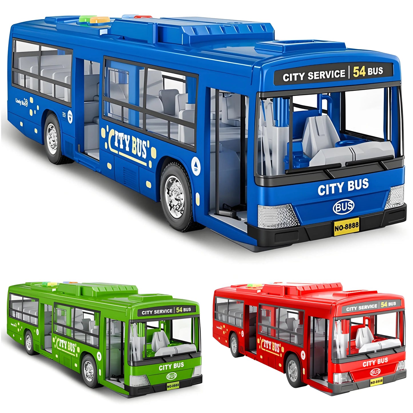 Extra Large City Bus Kids Toy with Lights Sounds Inertia One - Button Door Open Educational School Bus Model Toys Gift for Boys