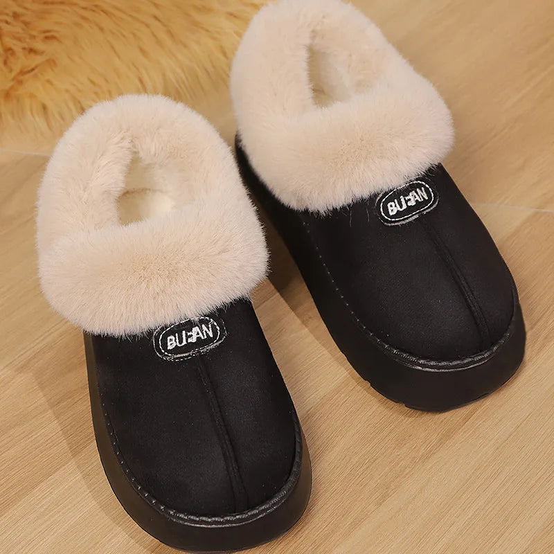 Winter Women Warm Plush Slippers Female Thick-soled Indoor Furry Shoes Men Outdoor Fashion Non-slip Slides Couples Cute Boots