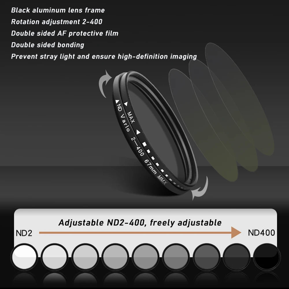 67mm Lens Filter Kit with Mobile Phone Lens Clip Variable ND2-ND400 Filter for iPhone 16 15 14 Pro Max Google Pixel Smart Phones