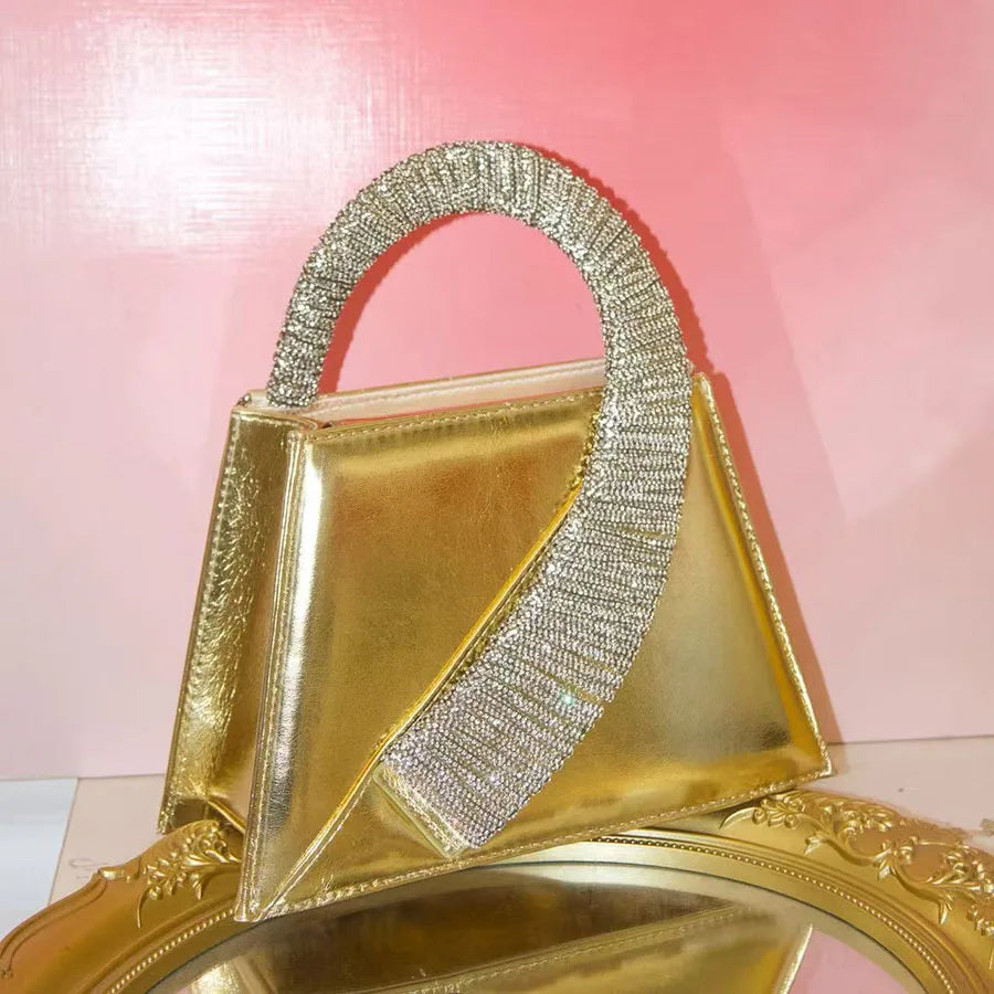 Luxury Satin Square Bag Wedding Party Clutch Purse Glitter Shiny Diamonds Handle Evening Bag Crossbody Bag Women Fashion Handbag