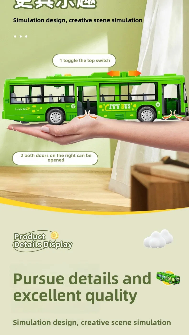 Extra Large City Bus Kids Toy with Lights Sounds Inertia One - Button Door Open Educational School Bus Model Toys Gift for Boys