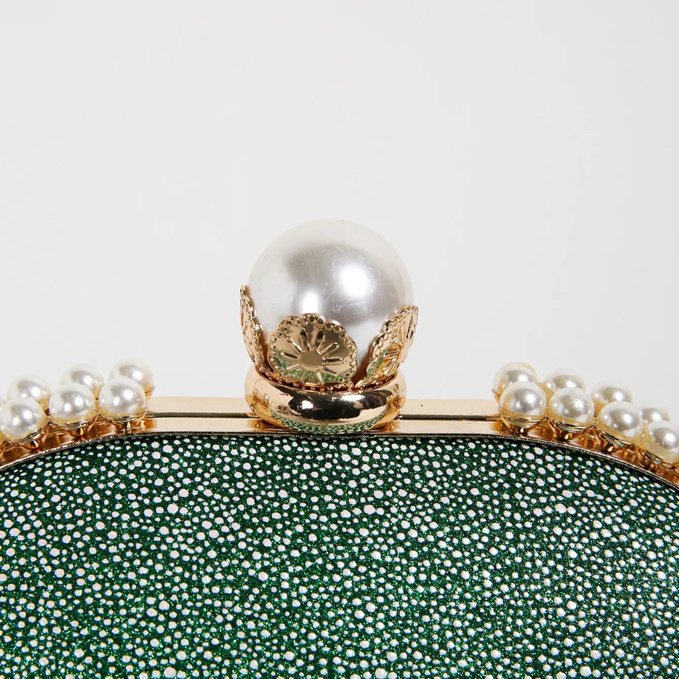 1PC Luxury Faux Pearl Decor Evening Bag,Big Faux Pearl Closure Sparkling Women's Clutch Purse For Wedding Prom Party