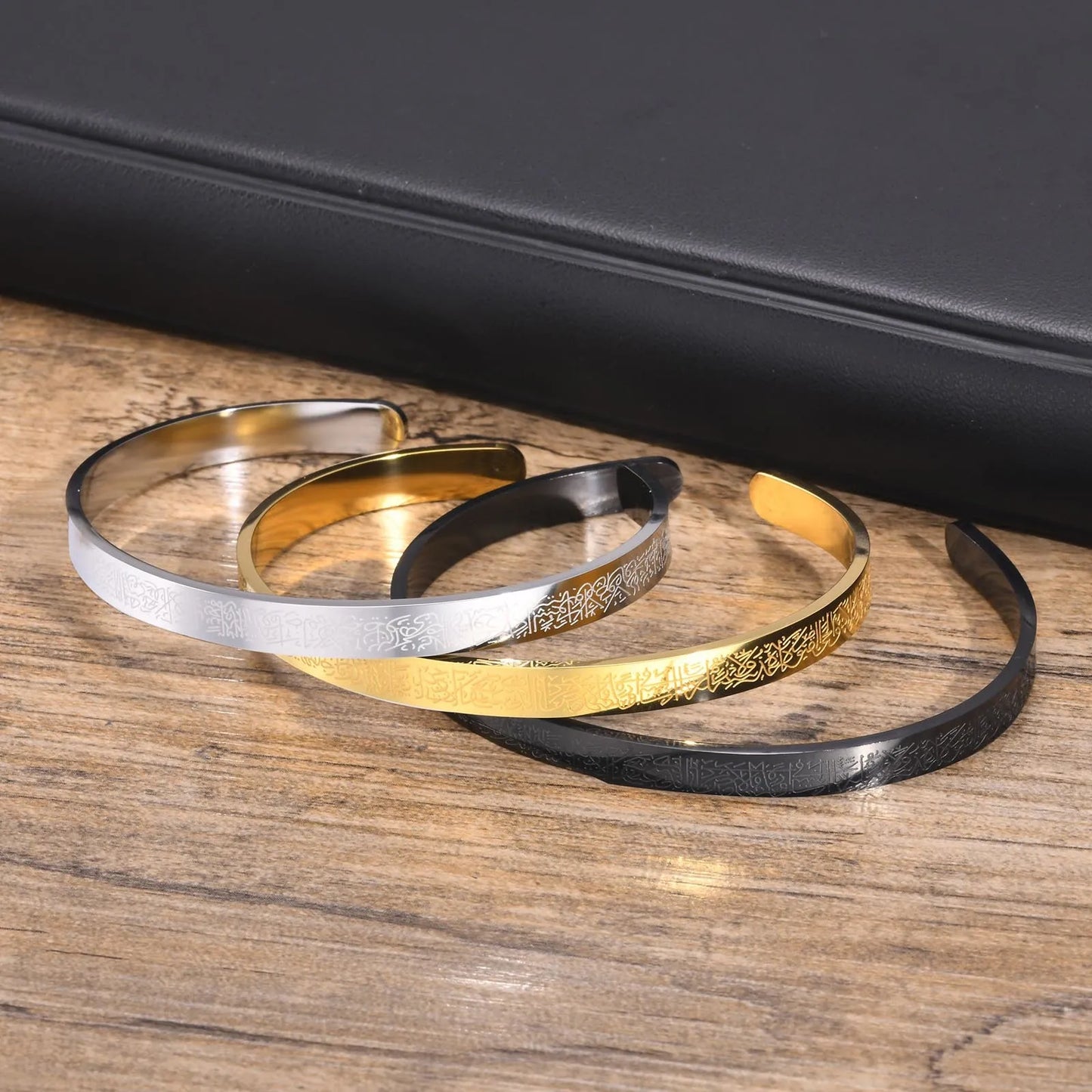 Vnox Ayatul Kursi Sutra Men Cuff Bracelet Stainless Steel Personality Islamic Muslim Calligraphy Arabic God Messenger Jewelry