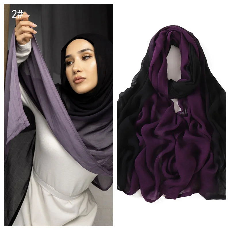 90*185cm Big Size Women Gradient Color Cotton Rayon Hijab Scarf Lady High Quality Wraps Shawls Muslim Headband Islamic Scarves