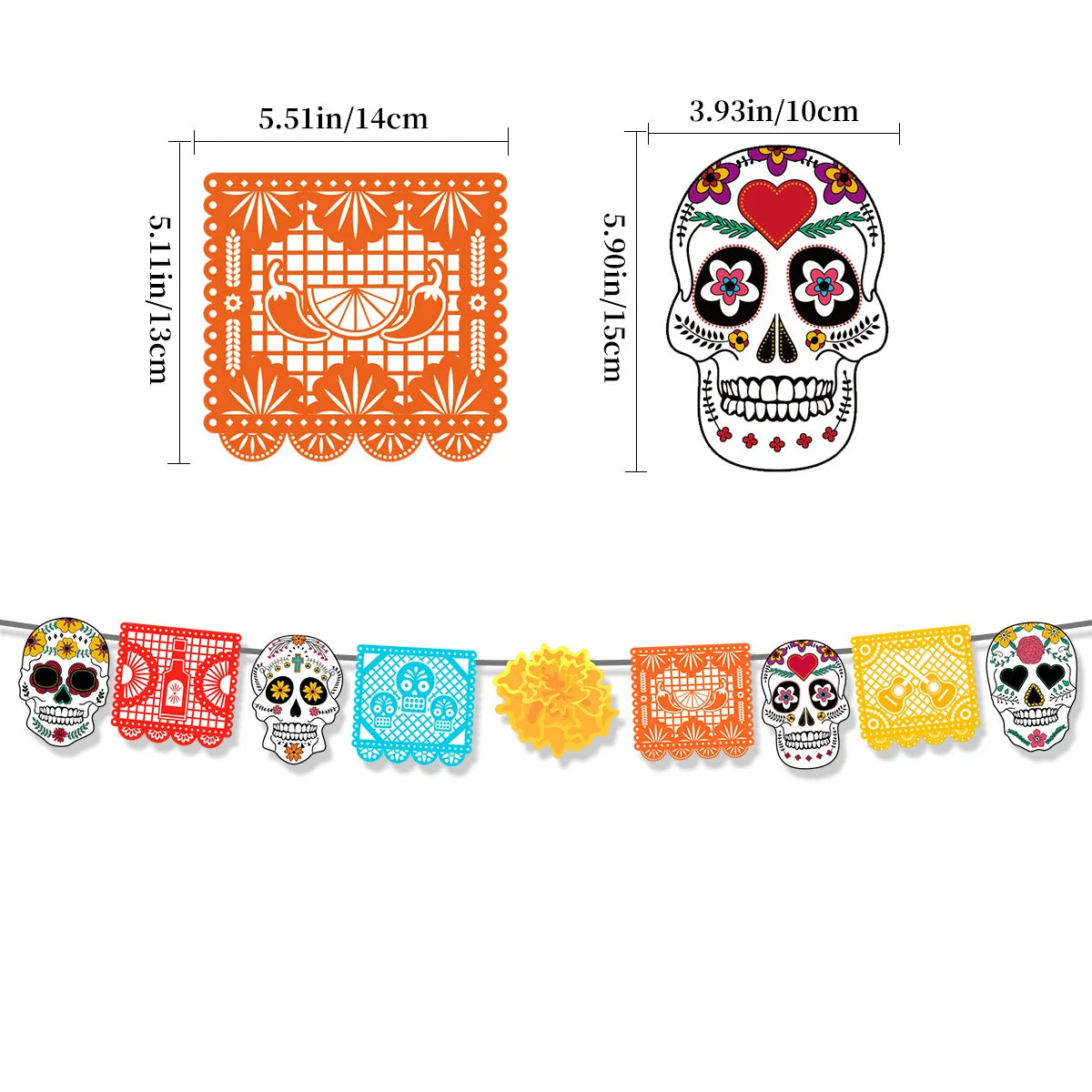 Mexico Day of the Dead Theme Party Hanging Decor Skull Banner Spiral Swirl Halloween Party Decoration Supplies