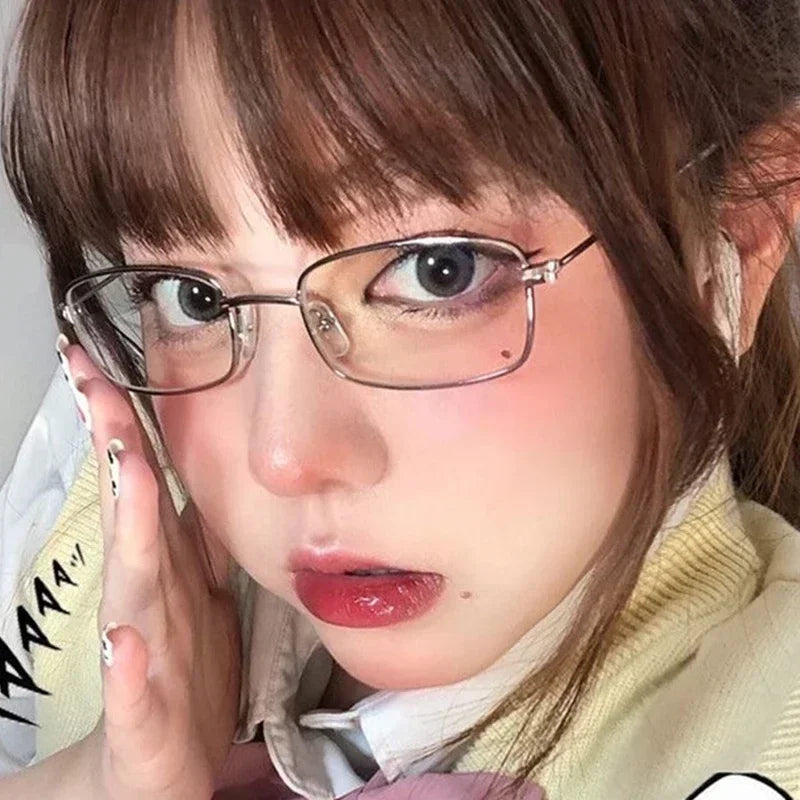Y2K Harajuku Retro Small Square Frame Glasses for Women Metal Eyeglasses Clear Reading Spectacle Blue Light Blocking Eyewear