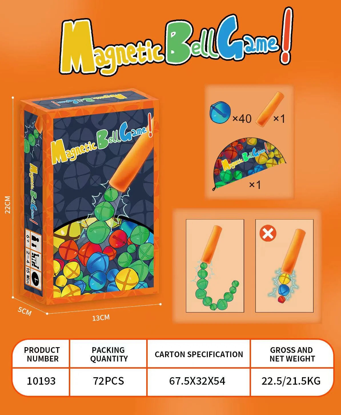 Interactive Magnetic Wand And Colorful Bell Parent-Child Sensory Magnetic Toy Portable Stress Reliever Children'sBoard Game Gift