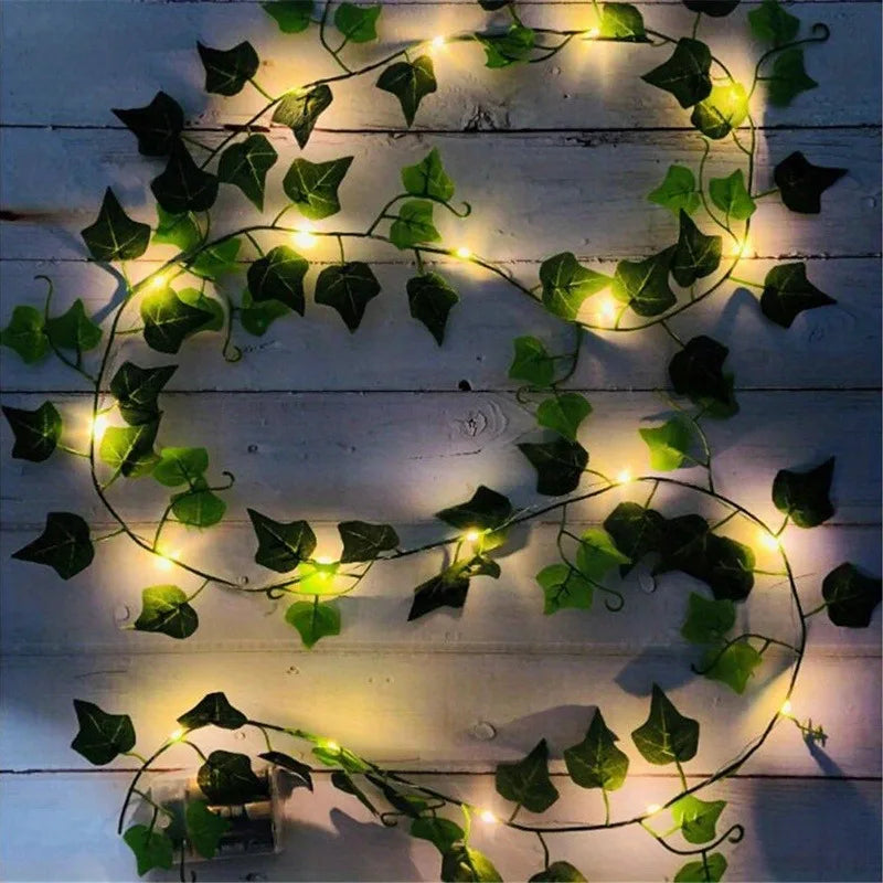 2M Green Leaf Artificial Ivy Vine LED Light for Home Room Decor Wedding Party Decoration Christmas Wall Plant Wreath Fake Plant