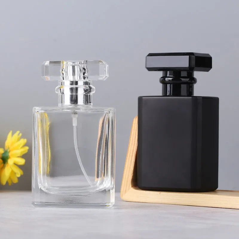 30ml 50ml 100ml Travel Pocket Glass Spray Bottles Transparent Black Perfume Containers Empty Mist Spray Bottle