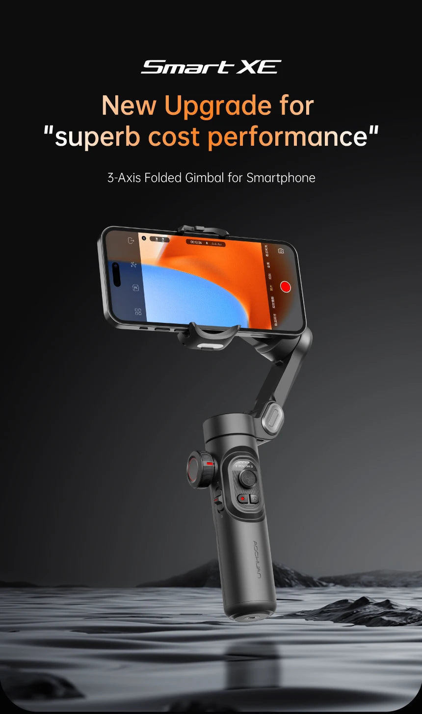 AOCHUAN 3-Axis Handheld Gimbal Stabilizer for Smartphone with Fill Light for iPhone Android Face Tracking Vlog Smart XE