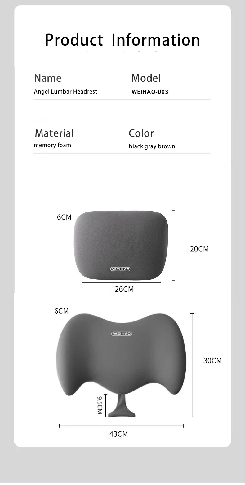 WEIHAO Car Memory Foam Neck Pillow Protection Lumbar Backrest Cushion Lumbar Cushion Car Headrest Cushion