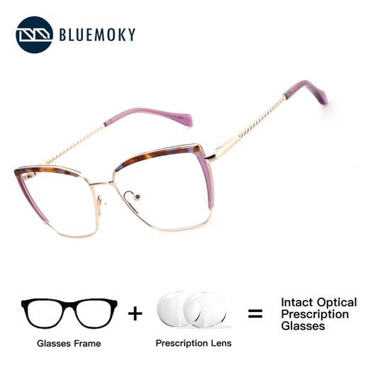 BLUEMOKY  Women's new metal butterfly prescription glasses, myopia progressive color changing lenses, anti blue light multifocal