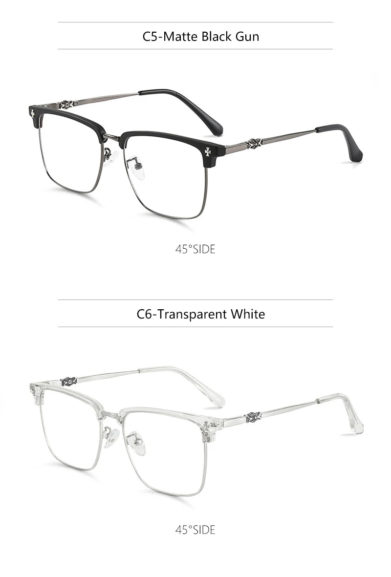 BLMUSA Men Classic Chrome Style Hearts Reading Glasses Anti Blue Light Myopia Glasses Photochromic Prescription Optical Eyewear