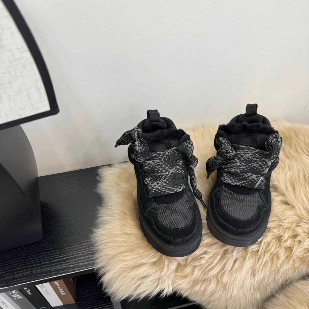 Women's cotton shoes 2025 new snow boots with plush and thickened fur integrated warmth and anti slip winter women's shoes