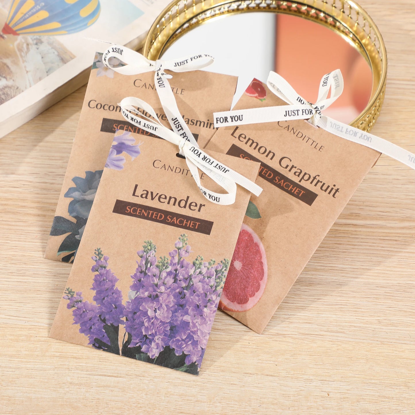 6 packs Oud Lavender Sandalwood Rose Coconut flower&Jasmine Scented Sachet Set for Closet Drawer Car Wardrobe,long last
