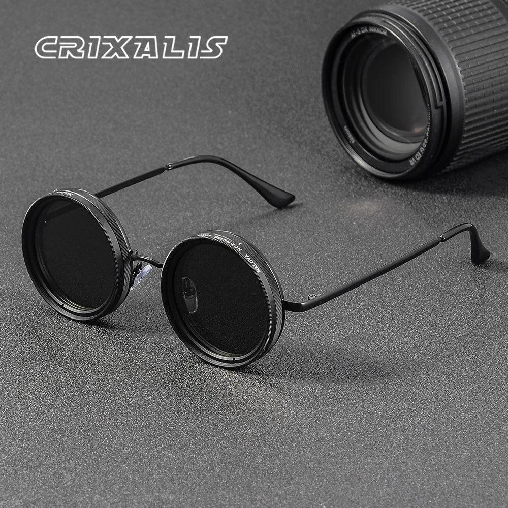 CRIXALIS Adjustable Tint Sunglasses Men 1-9 Gears Round Polarized Glasses Women with ND Filter Lens Beach Shady Fishing Driving