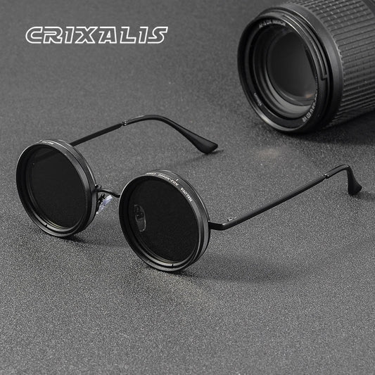 CRIXALIS Adjustable Tint Sunglasses Men 1-9 Gears Round Polarized Glasses Women with ND Filter Lens Beach Shady Fishing Driving
