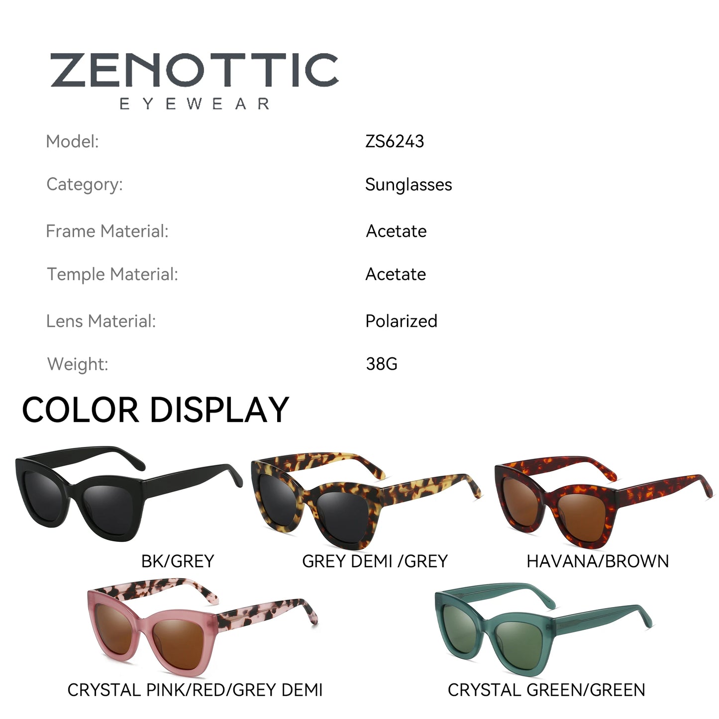 ZENOTTIC Handmade Acetate Polarized Sunglasses Fashion Square Shade UV400 Protection Sun Glasses for Women