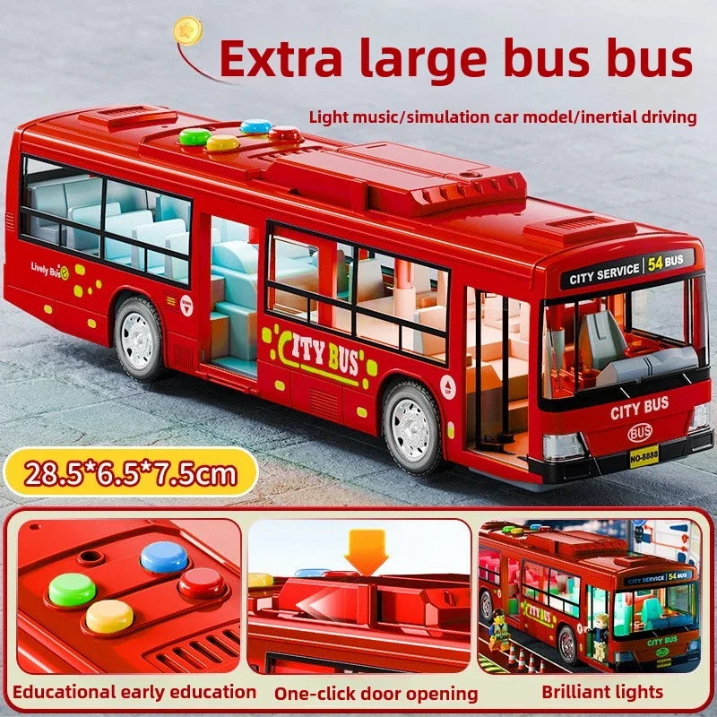 Extra Large City Bus Kids Toy with Lights Sounds Inertia One - Button Door Open Educational School Bus Model Toys Gift for Boys