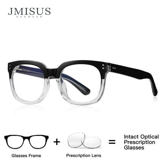 JMISUS Classic Prescription Glasses for Women Men Square Anti Blue Light Lenses Myopia Hyperopia Correction Office Use