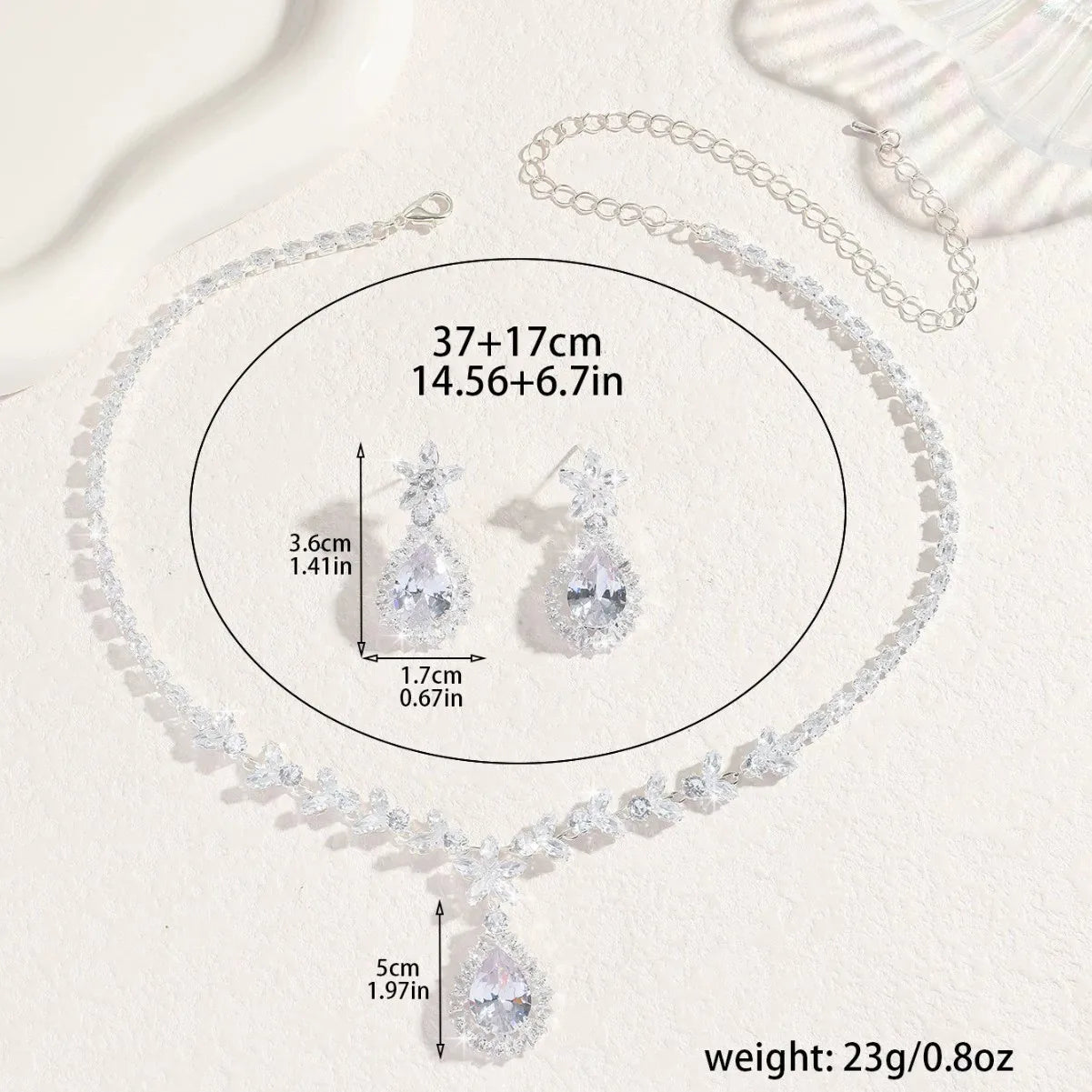 Ladies' Fashionable Silver-Plated And Diamond-Encrusted Metal Necklace, Earrings Set, Bride'S Wedding Attire And Accessories