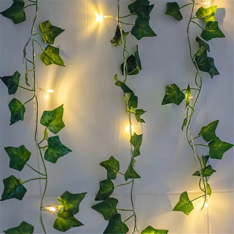 2M Green Leaf Artificial Ivy Vine LED Light for Home Room Decor Wedding Party Decoration Christmas Wall Plant Wreath Fake Plant