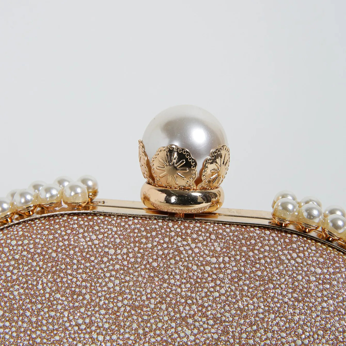 1PC Luxury Faux Pearl Decor Evening Bag,Big Faux Pearl Closure Sparkling Women's Clutch Purse For Wedding Prom Party