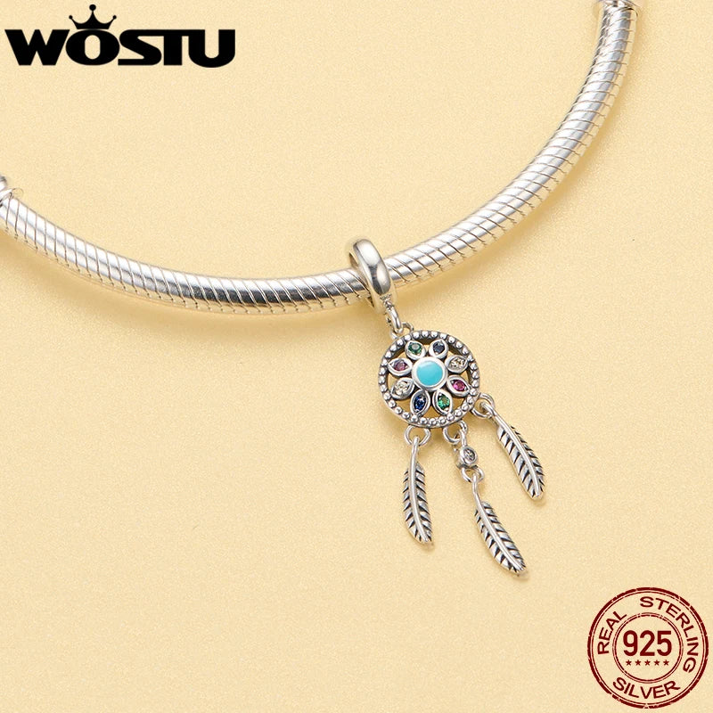 WOSTU 925 Sterling Silver Animal Cat Charm Pendant Heart Family Ladybug Bee Beads Fit Original Bracelet DIY Jewelry For Women