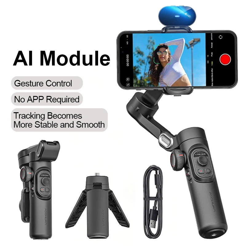 AOCHUAN 3-Axis Handheld Gimbal Stabilizer for Smartphone with Fill Light for iPhone Android Face Tracking Vlog Smart XE