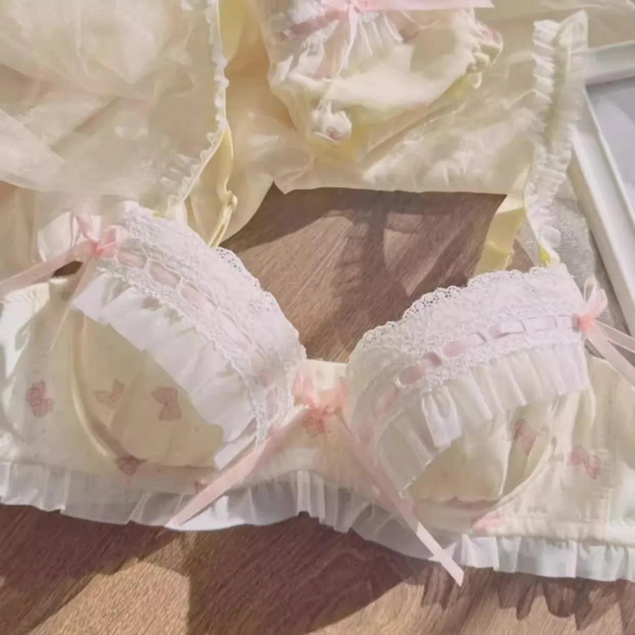 Lolita Women's Bra Set Small Breasts Gathering Up Bra Adjustable Collecting Vice Breasts No Steel Ring Bra Set