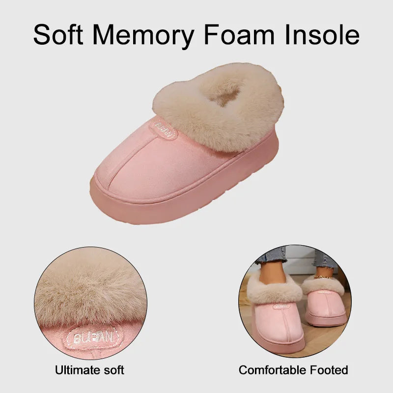 Winter Women Warm Plush Slippers Female Thick-soled Indoor Furry Shoes Men Outdoor Fashion Non-slip Slides Couples Cute Boots